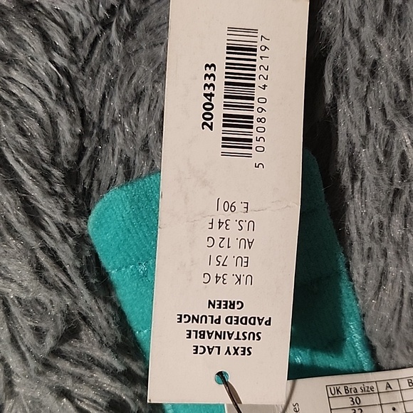 NWT Ann Summers Sexy lace sustainable padded plunge bra 34G with matching thong - Picture 8 of 9